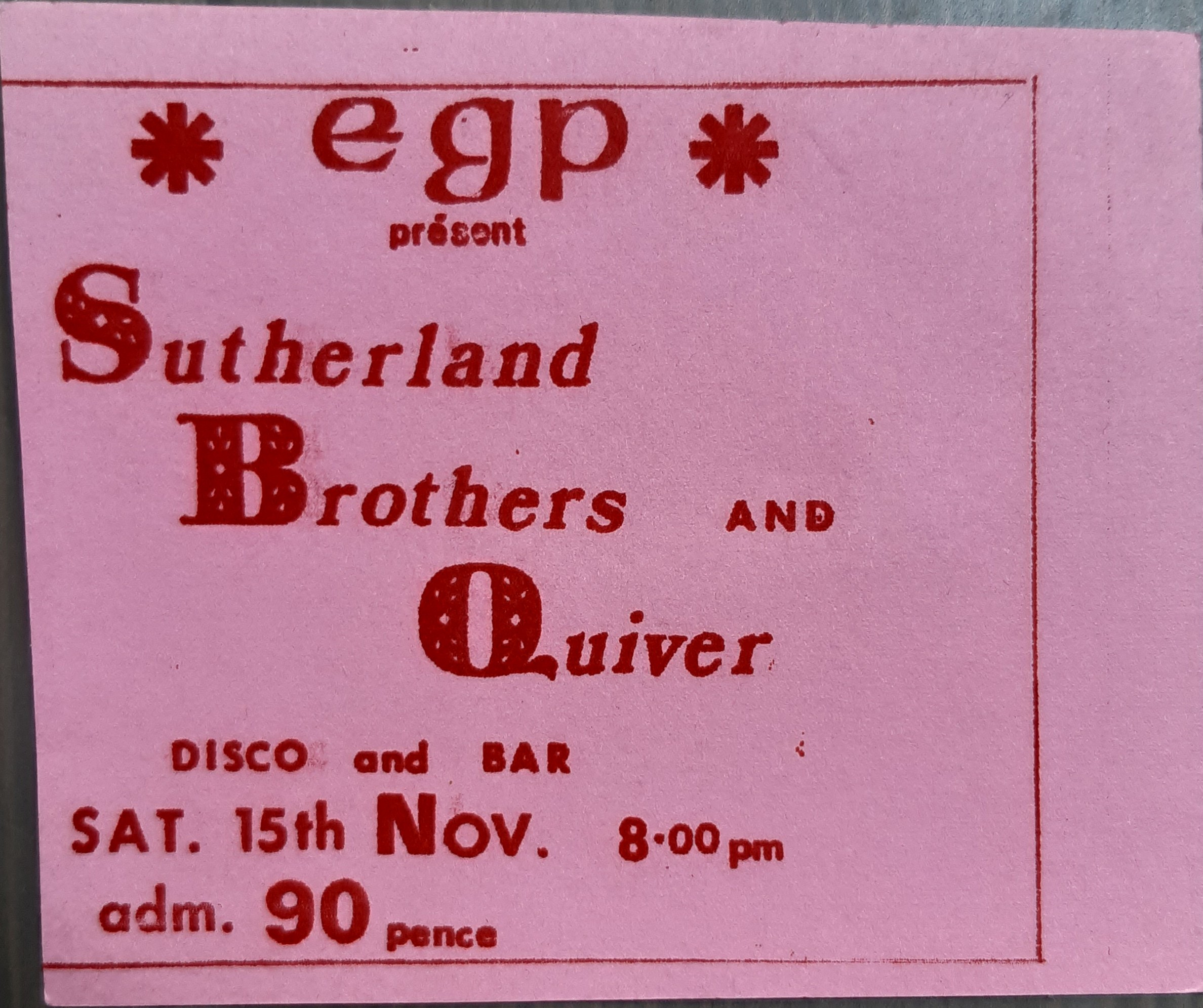 Ticket for Nov 1975 SBQ gig